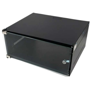 Gabinete Rack Mural 4UR x 19" x 450mm  Celosias Laterales Puerta Vidrio Templado Chapa con Llave