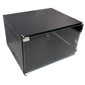 Gabinete Rack Mural 6UR x 19" x 450mm Celosias Laterales Puerta Vidrio Templado 4 mm Chapa con Llave